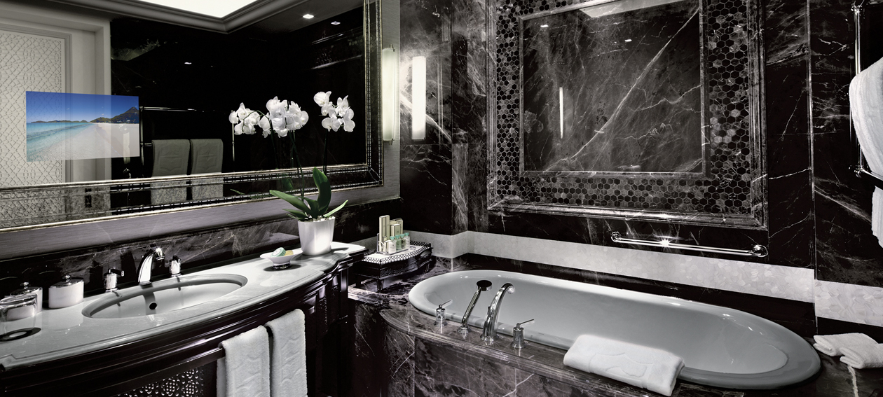 18.5" Mirror TV for hospitality application, installed in a bathroom environment @ Shangri La Istanbul in Turkey.